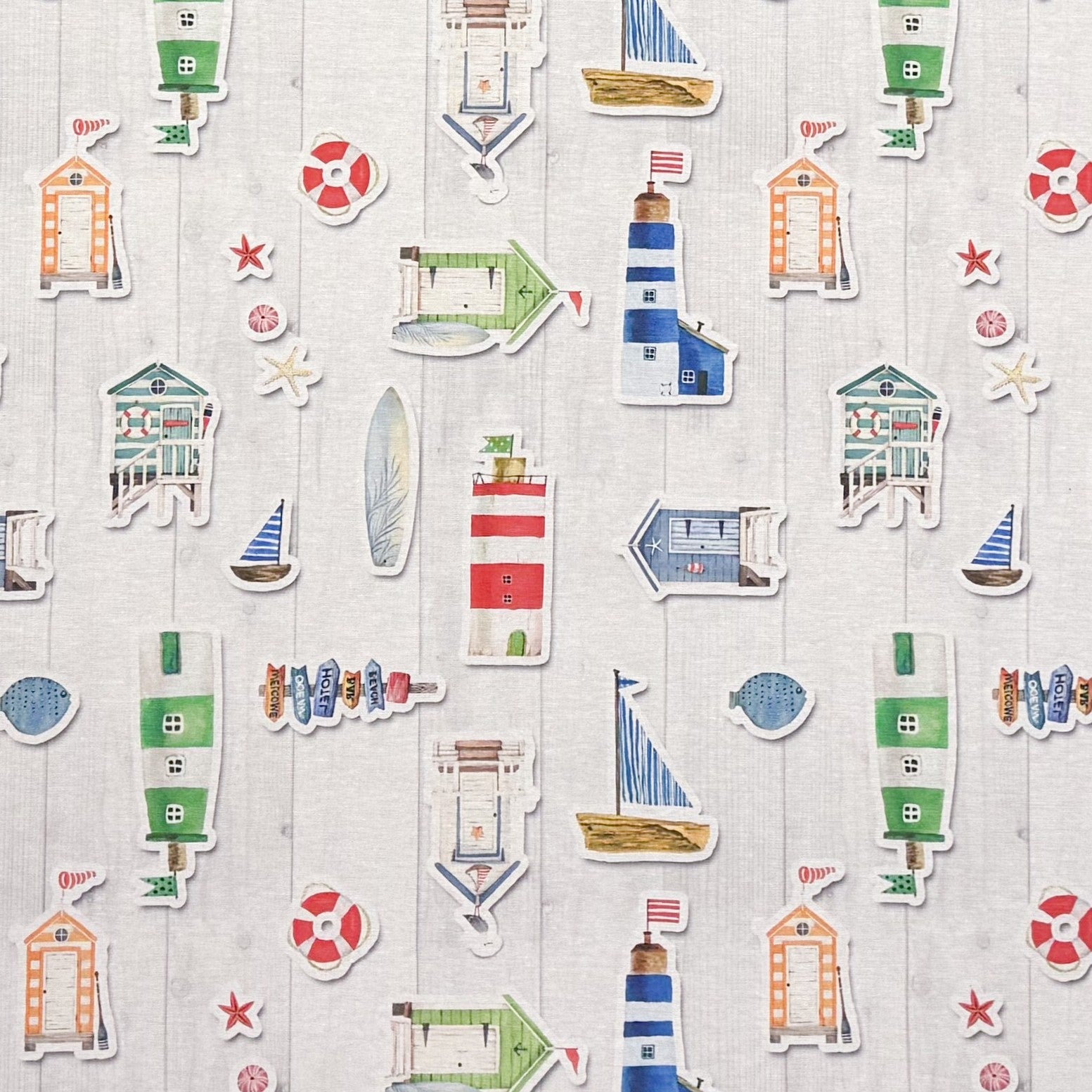 beschichtete Baumwoll Tischdecke maritim Schiffe Leuchtturm