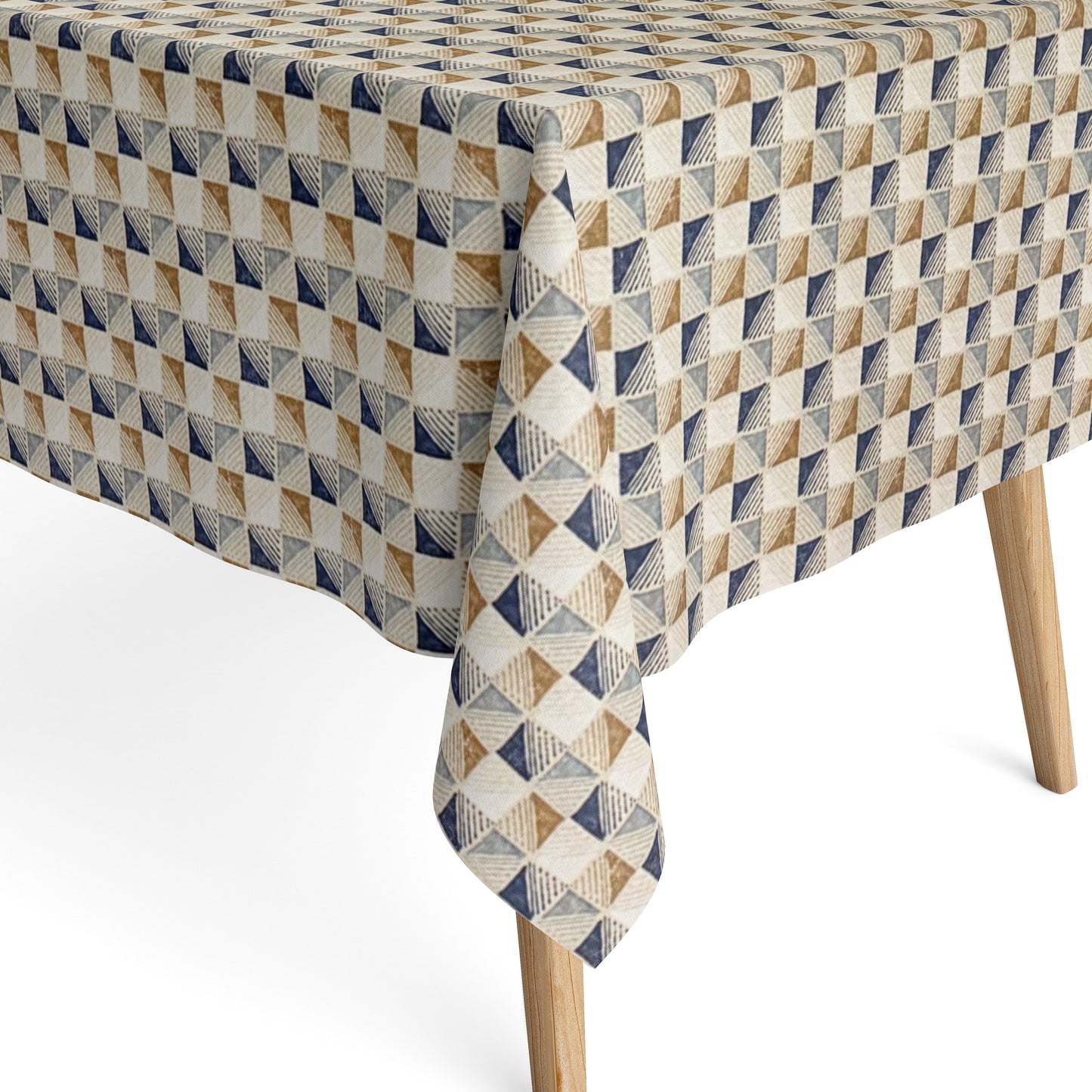 Nappe jacquard en coton enduit antitache OLAYA géométrie cube rétro carré rond ovale 