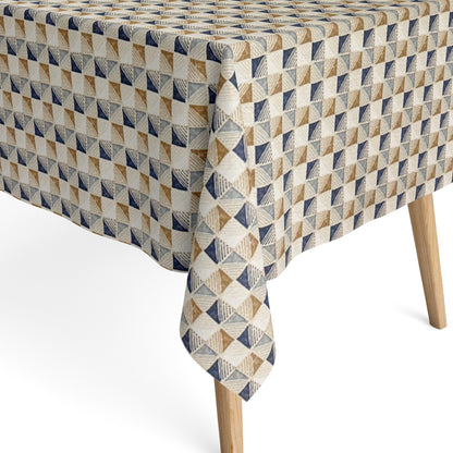 Nappe jacquard en coton enduit antitache OLAYA géométrie cube rétro carré rond ovale 