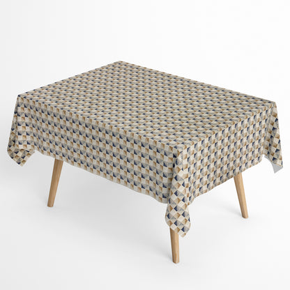 Nappe jacquard en coton enduit antitache OLAYA géométrie cube rétro carré rond ovale 