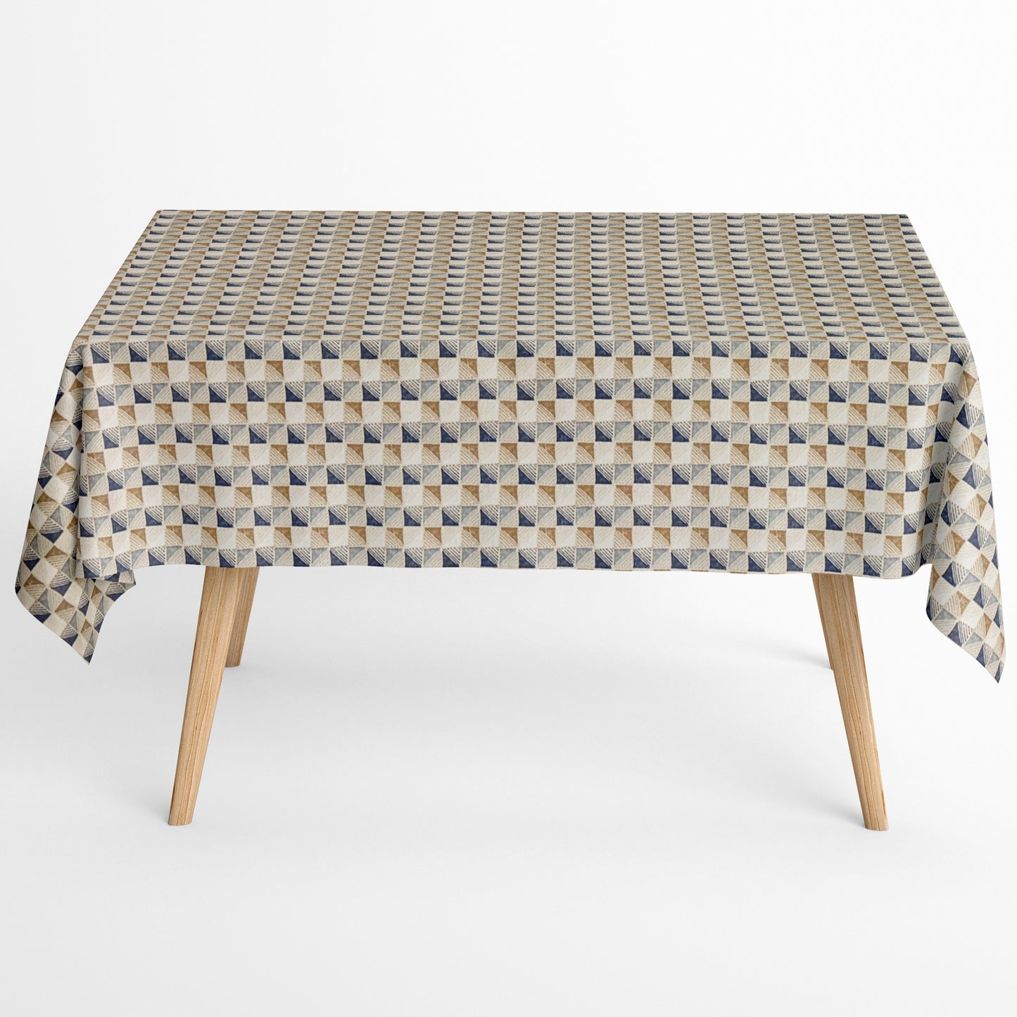 Nappe jacquard en coton enduit antitache OLAYA géométrie cube rétro carré rond ovale 