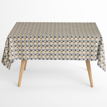 Nappe jacquard en coton enduit antitache OLAYA géométrie cube rétro carré rond ovale 