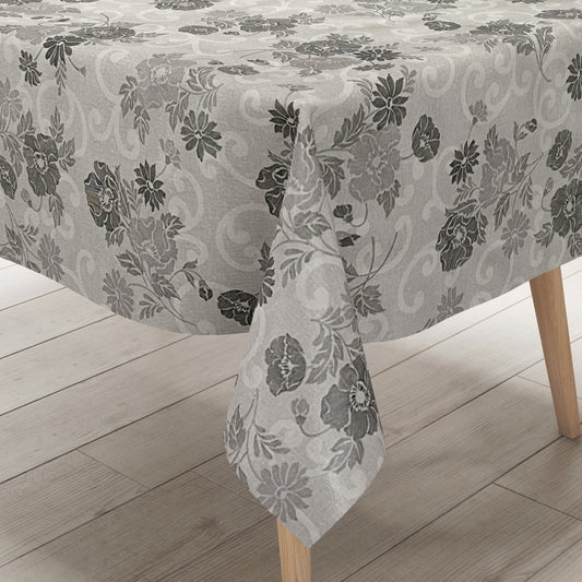 Wachstuch Tischdecke gerägt floral grau