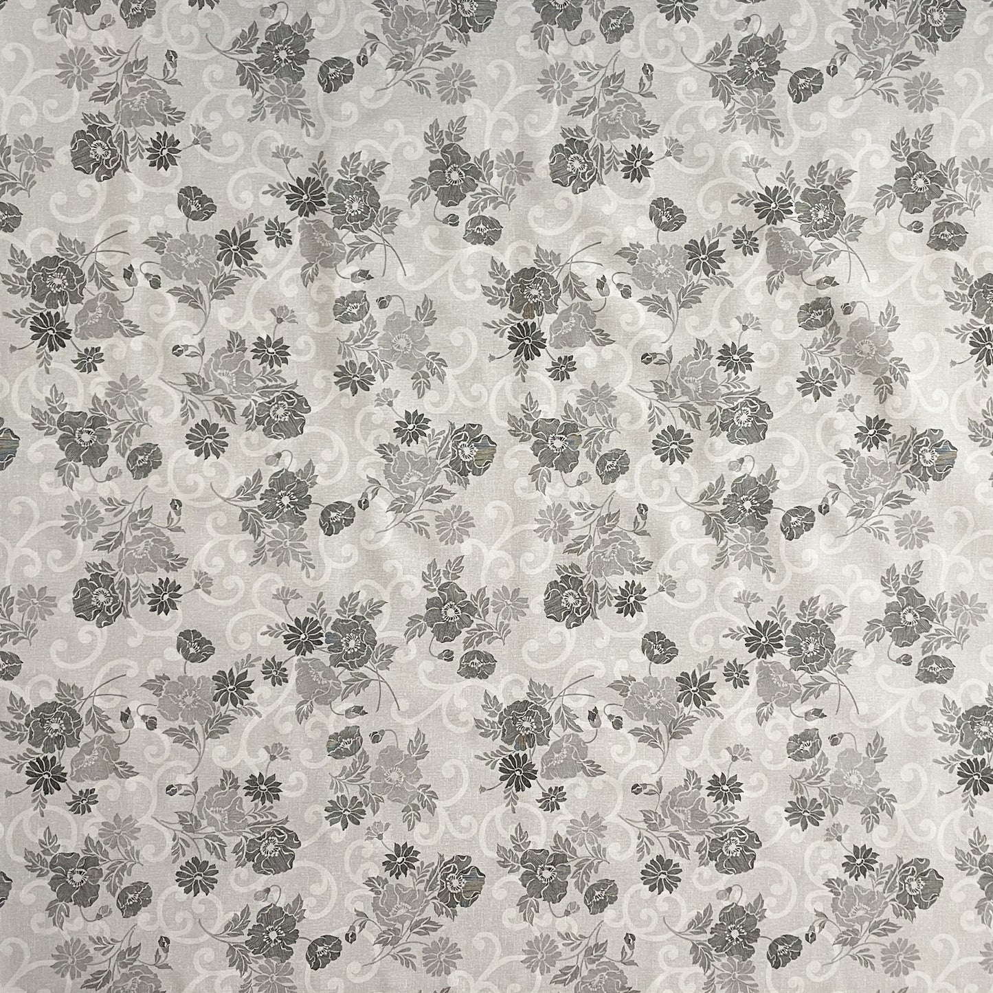 Wachstuch Tischdecke 160 cm Breite Übergröße geprägt P1053-1 Leinenoptik grau Blumen floral eckig rund oval