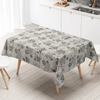 Wachstuch Tischdecke gerägt floral grau
