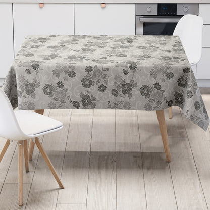 Wachstuch Tischdecke gerägt floral grau