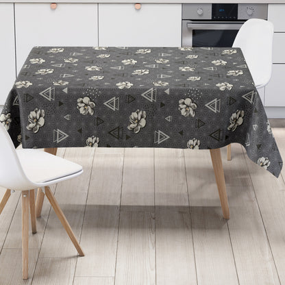 Wachstuch Tischdecke anthrazit  Dreiecke Blüten