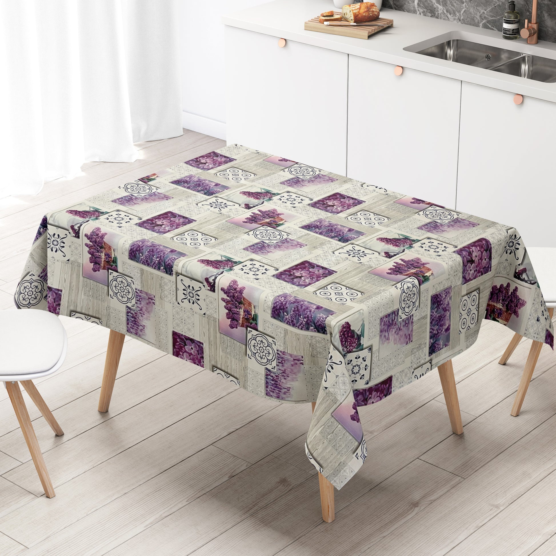 Wachstuch Tischdecke Flieder Holz