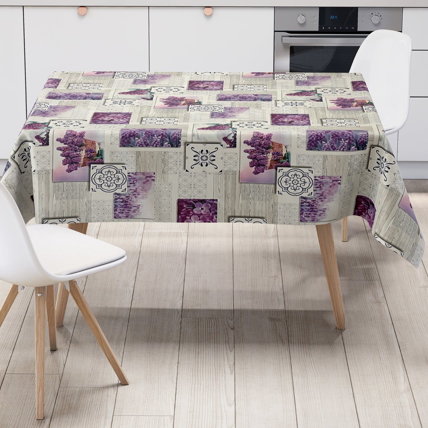Wachstuch Tischdecke Flieder Holz