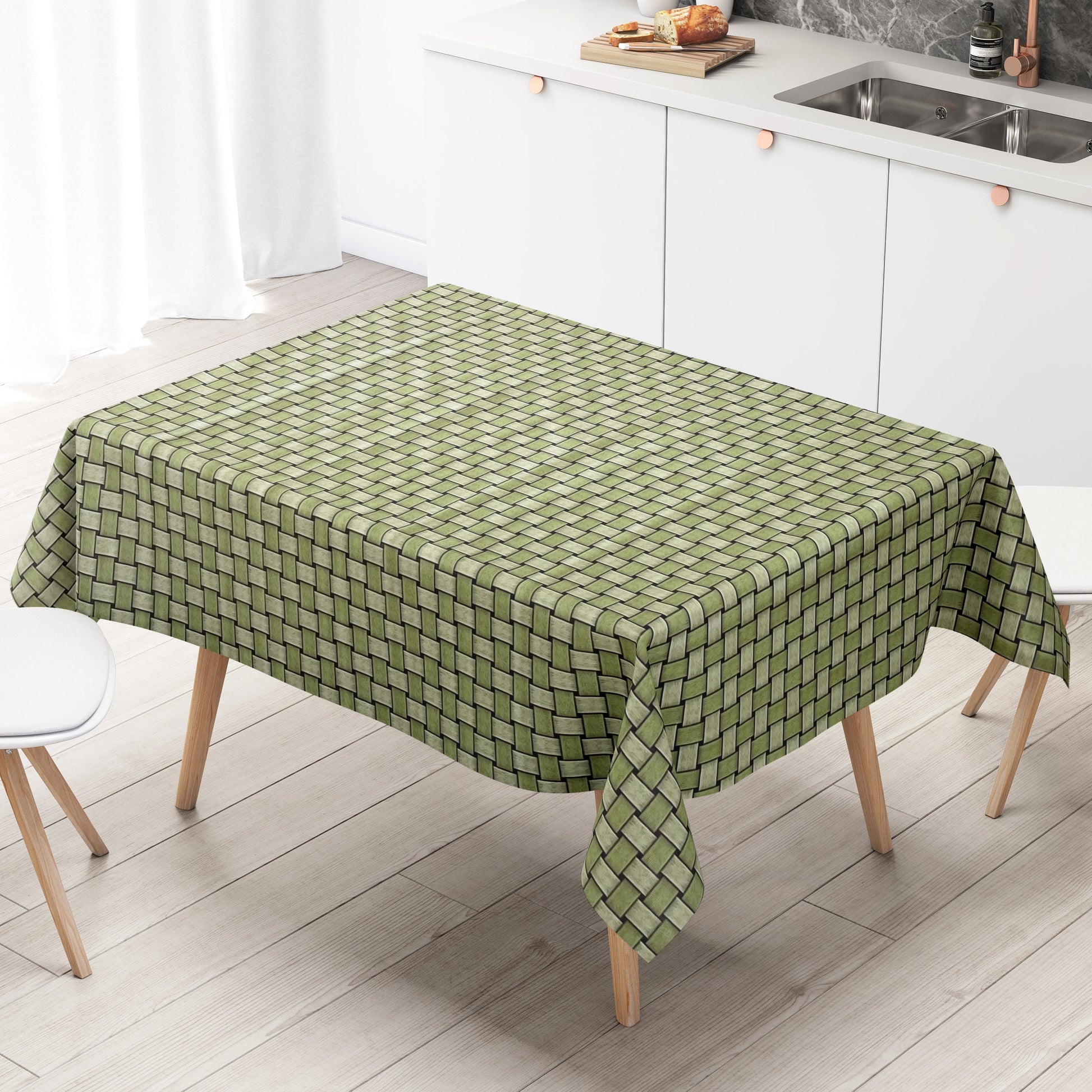 Wachstuch Tischdecke Rattan-Optik geprägt grün
