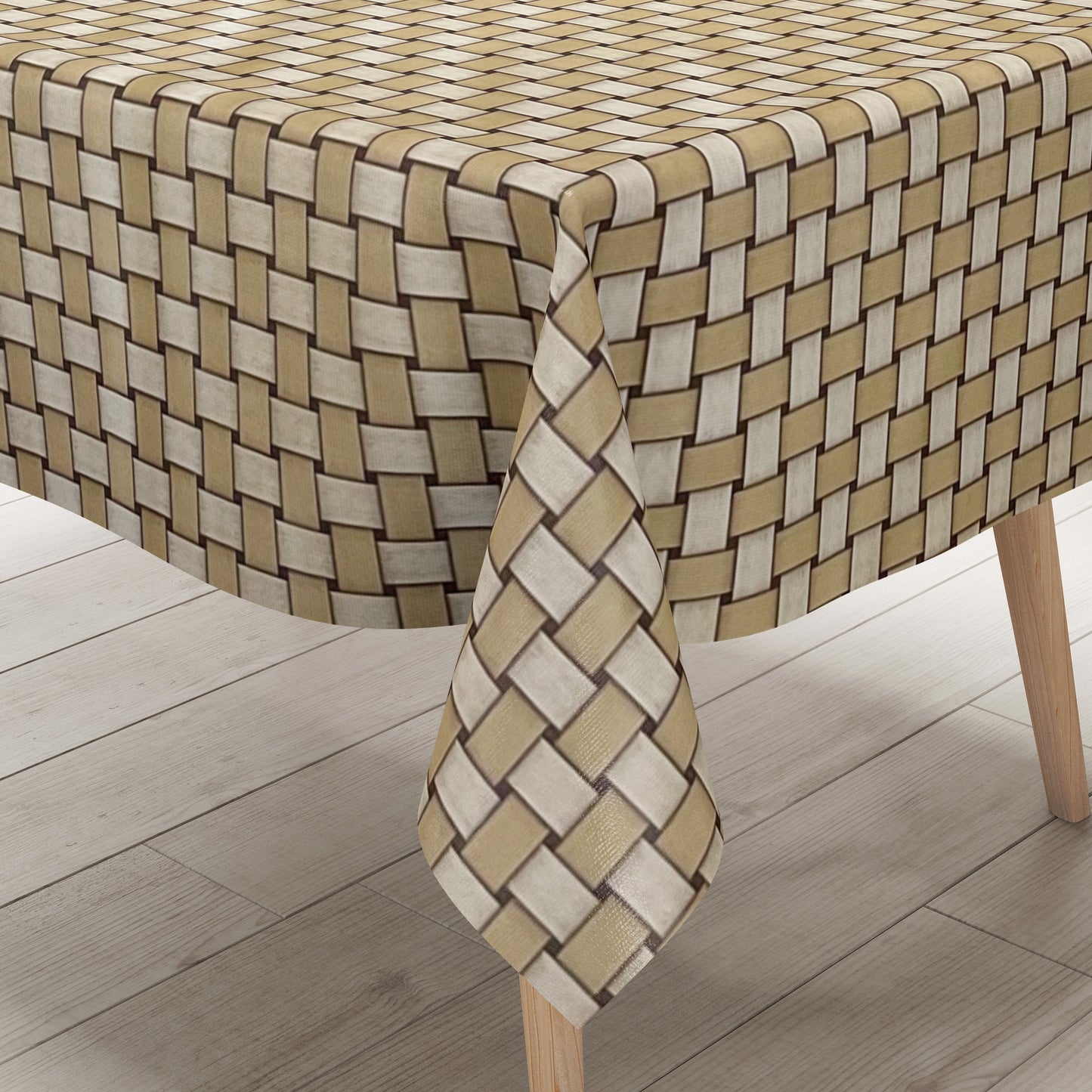 Wachstuch Tischdecke Rattan beige braun