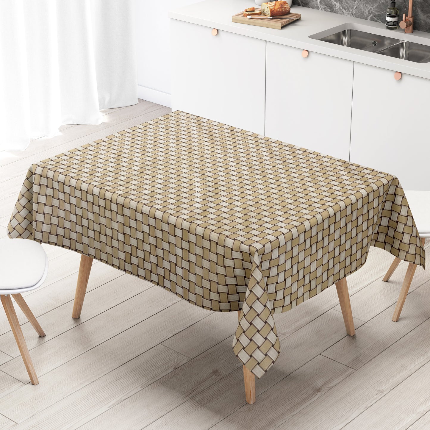 Wachstuch Tischdecke Rattan beige braun