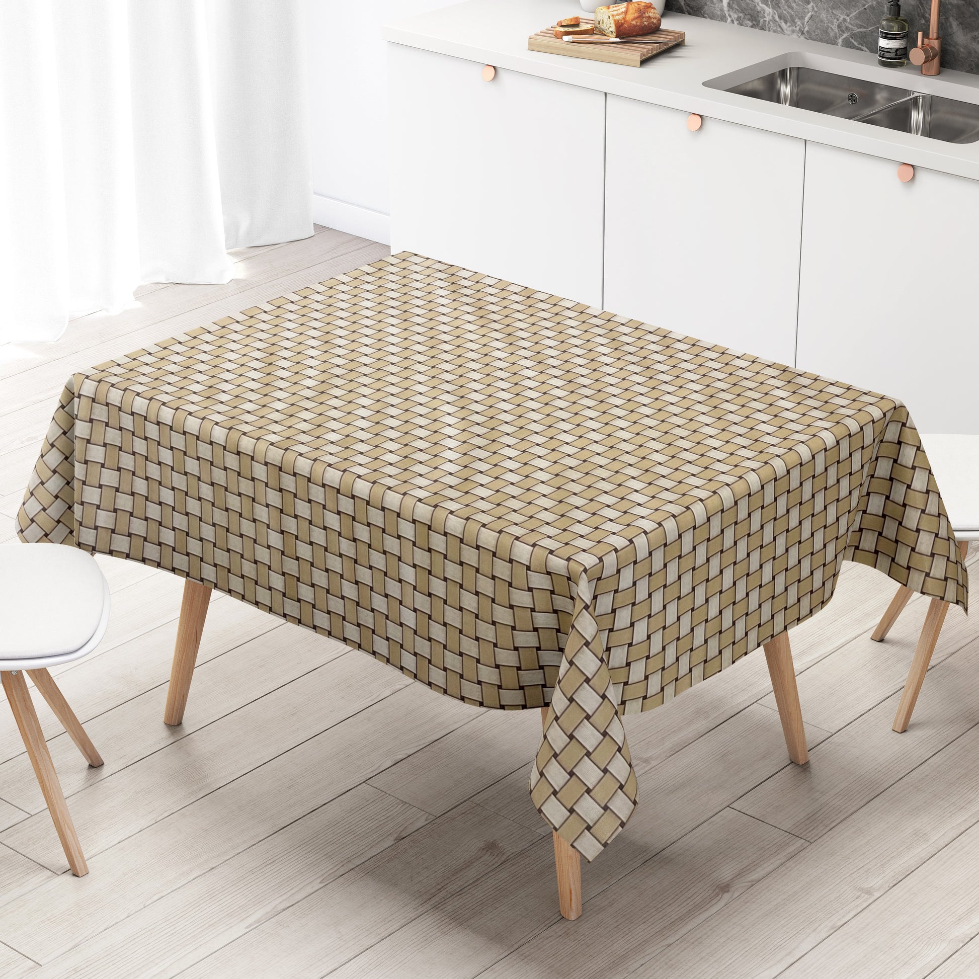 Wachstuch Tischdecke Rattan beige braun
