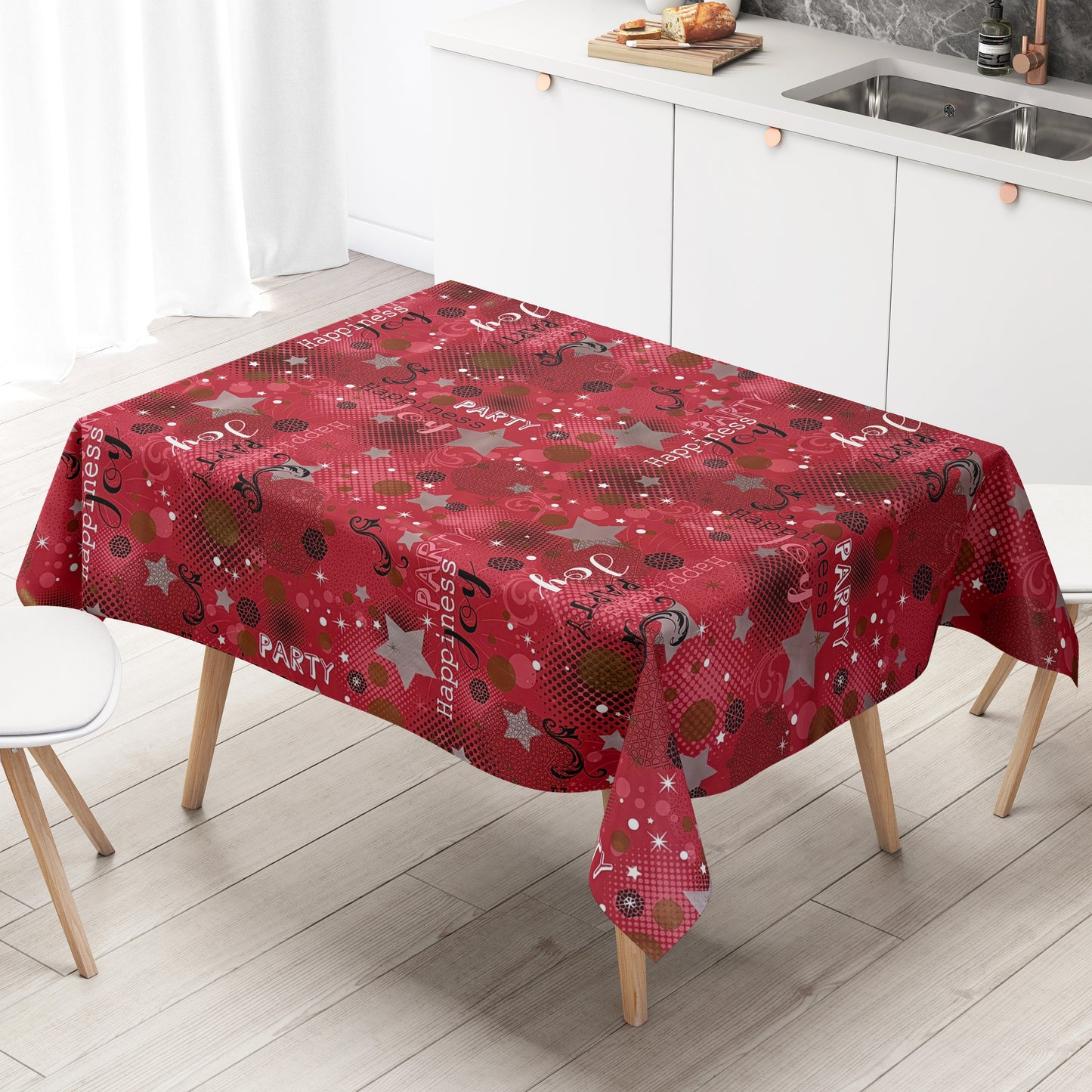 Nappe en toile cirée P1094-3 rouge Fête du Nouvel An Carnaval du Nouvel An carrée ronde ovale