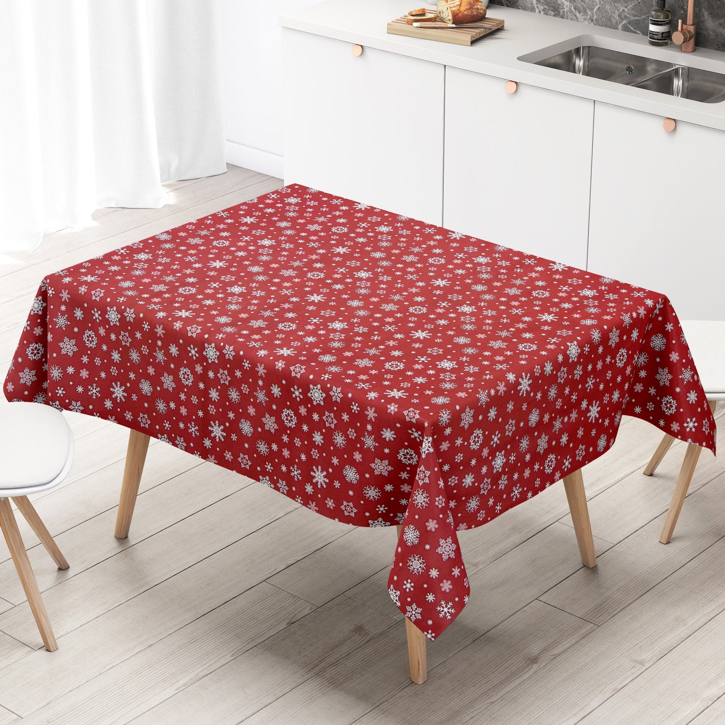 Wachstuch Rolle Weihnachten P1096-3 Schneeflocken Eisblumen rot geprägt Rollenware