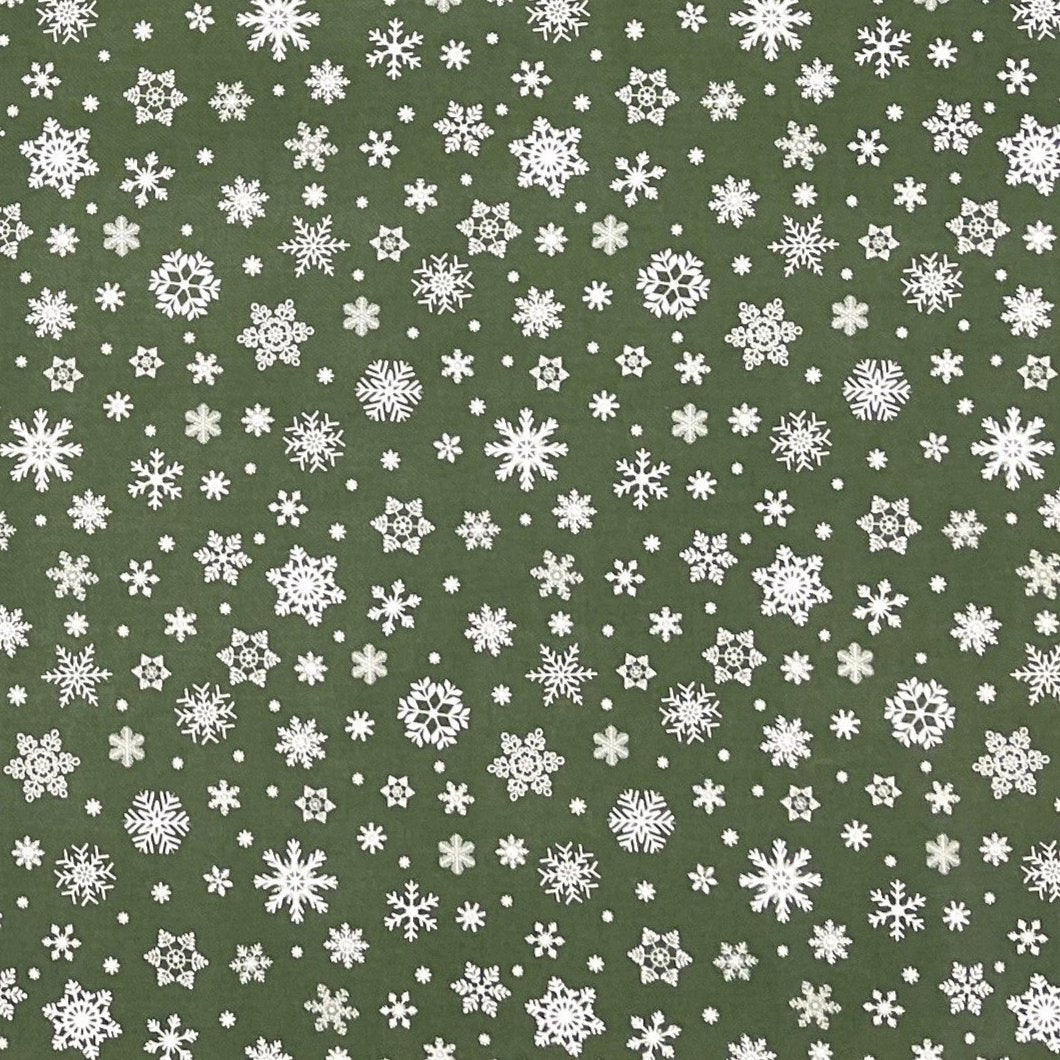 Wachstuch Rolle Weihnachten P1096-4 Schneeflocken Eisblumen grün geprägt Rollenware