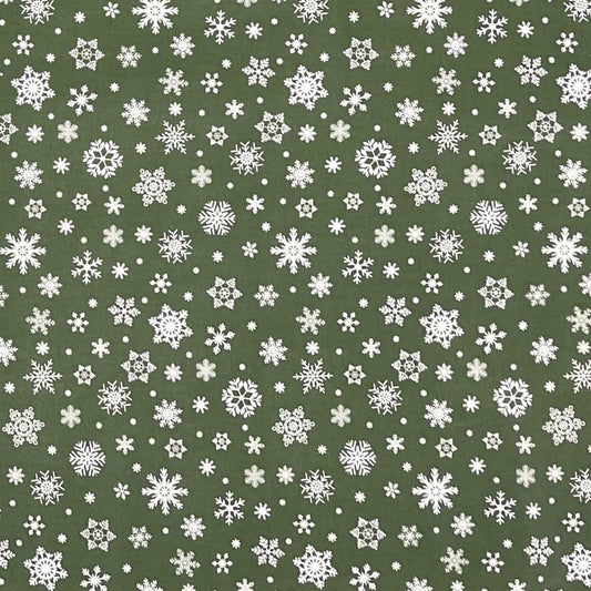 Wachstuch Rolle Weihnachten P1096-4 Schneeflocken Eisblumen grün geprägt Rollenware