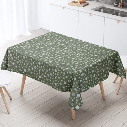 Wachstuch Rolle Weihnachten P1096-4 Schneeflocken Eisblumen grün geprägt Rollenware