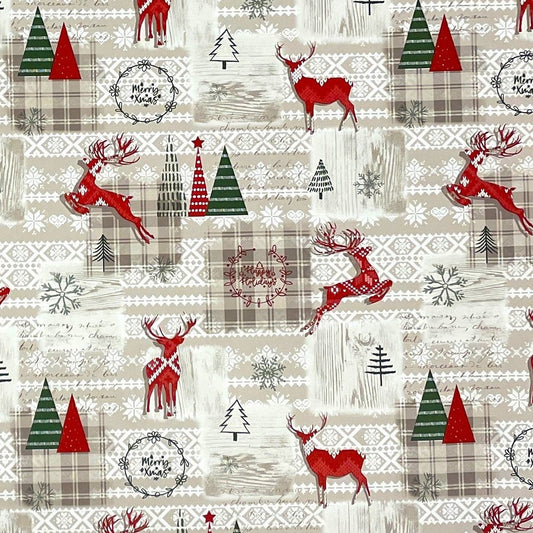 Wachstuch Rolle Weihnachten P1152-1 Skandinavien Rentier geprägt Rollenware