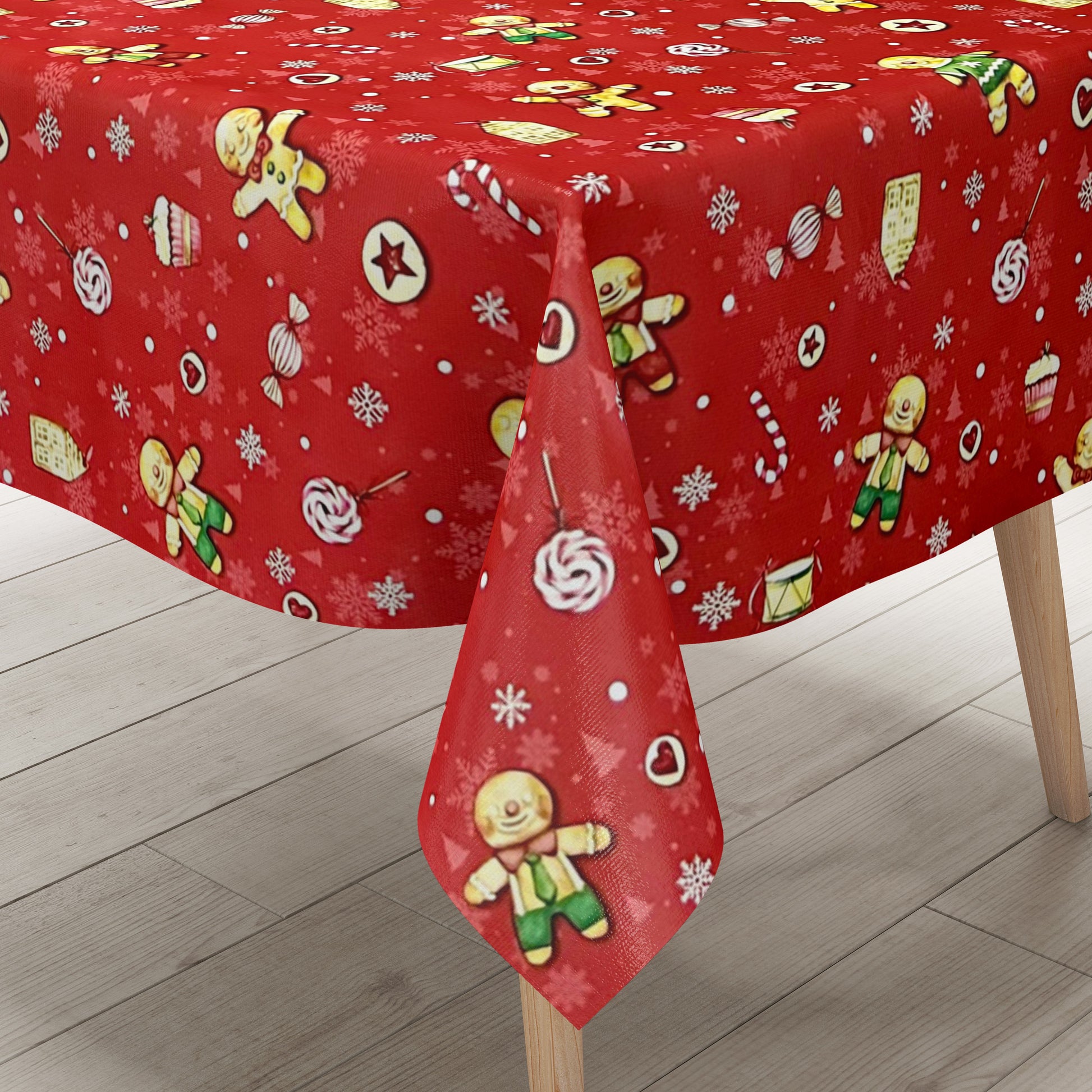 Wachstuch Tischdecke Lebkuchenmann rot
