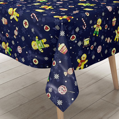 Wachstuch Tischdecke Weihnachten Lebkuchen marineblau