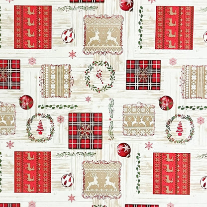 Oilcloth roll Christmas P1204-1 reindeer Scandinavia wood look embossed roll goods