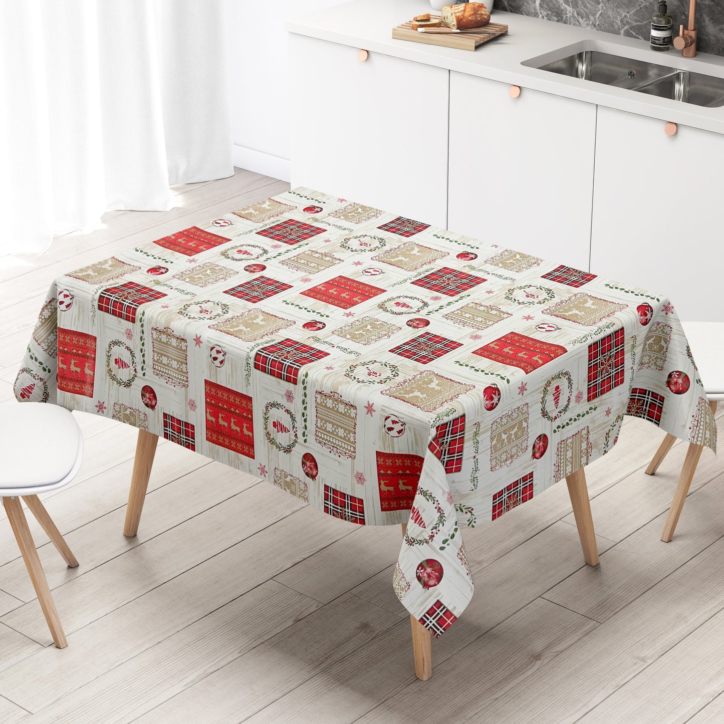 Oilcloth roll Christmas P1204-1 reindeer Scandinavia wood look embossed roll goods