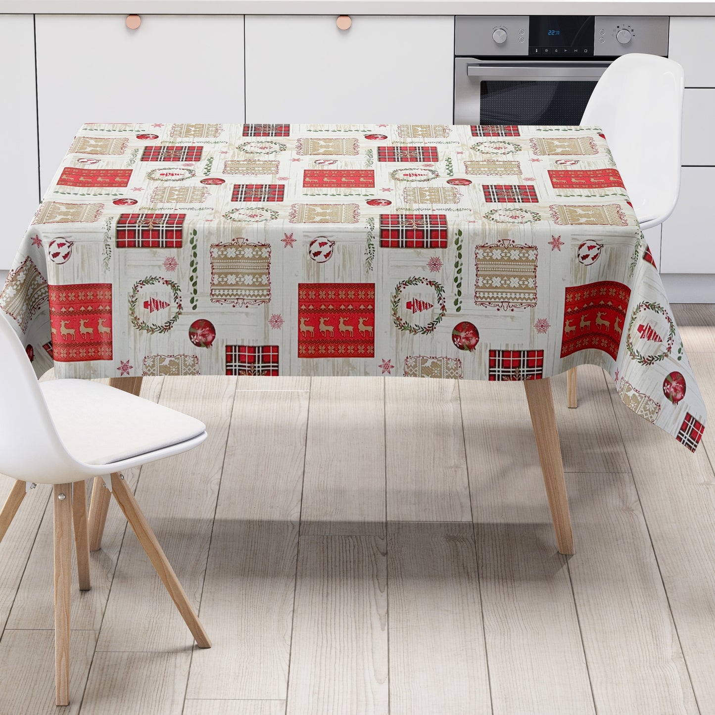 Oilcloth roll Christmas P1204-1 reindeer Scandinavia wood look embossed roll goods
