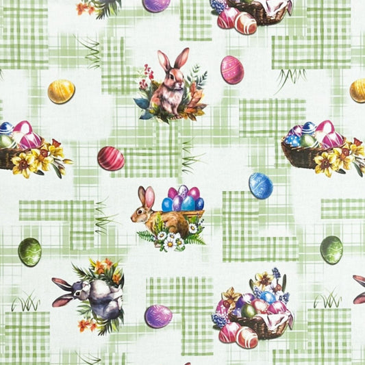 Oilcloth roll sold by the meter roll goods P1205-2 green Easter Easter eggs Easter bunny