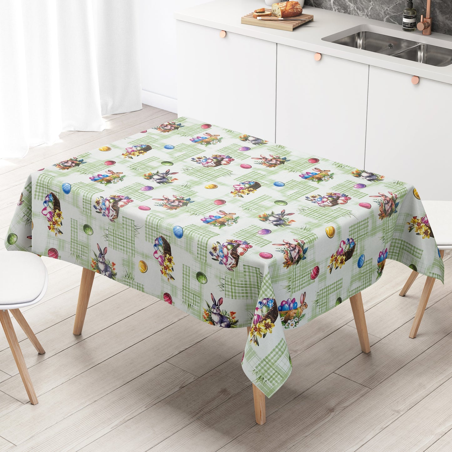 Rouleau de toile cirée vendu au mètre rouleau marchandises P1205-2 vert Pâques Œufs de Pâques Lapin de Pâques