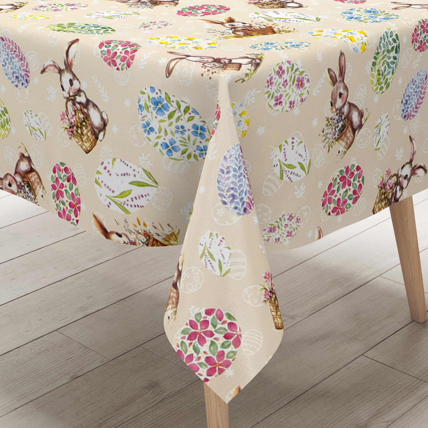 Wachstuch Tischdecke OStern Osterei Osterhase beige