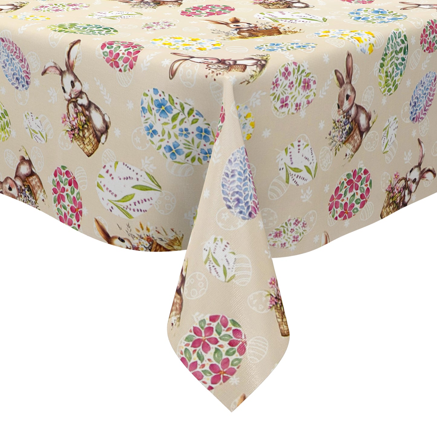 Wachstuch Tischdecke P1268-1 beige Ostern Osterhase Osterei eckig rund oval