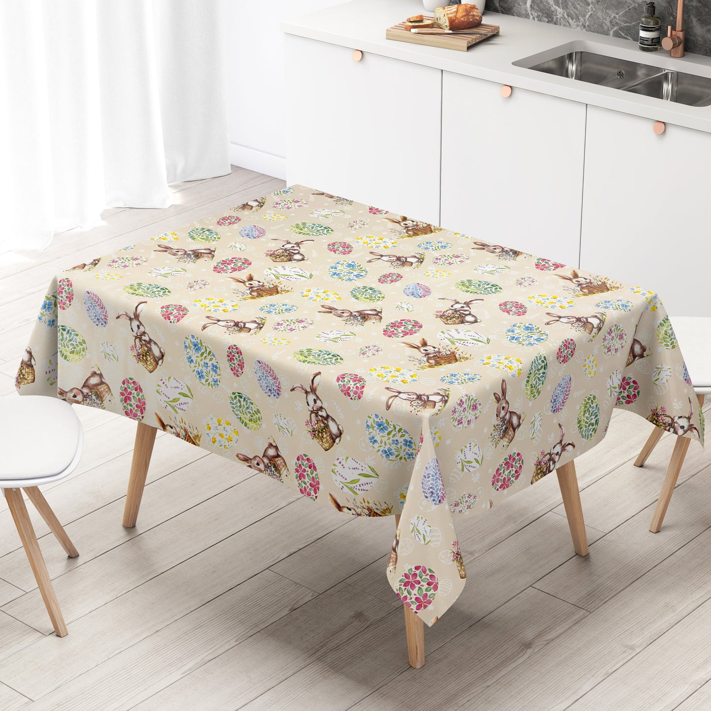 Wachstuch Tischdecke OStern Osterei Osterhase beige