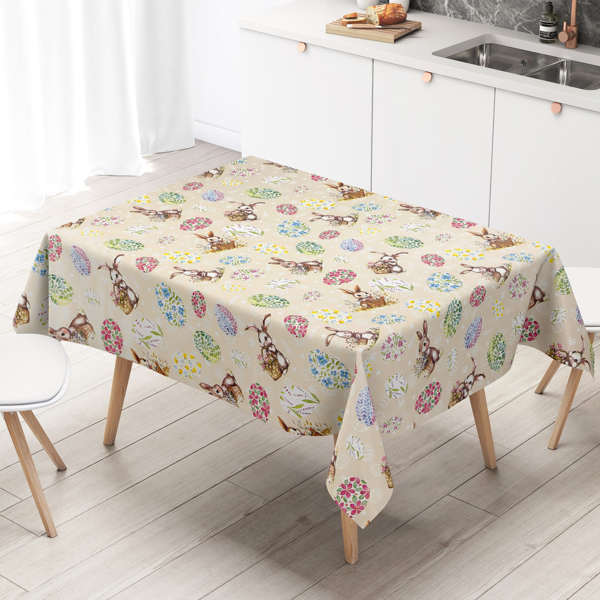 Wachstuch Tischdecke OStern Osterei Osterhase beige