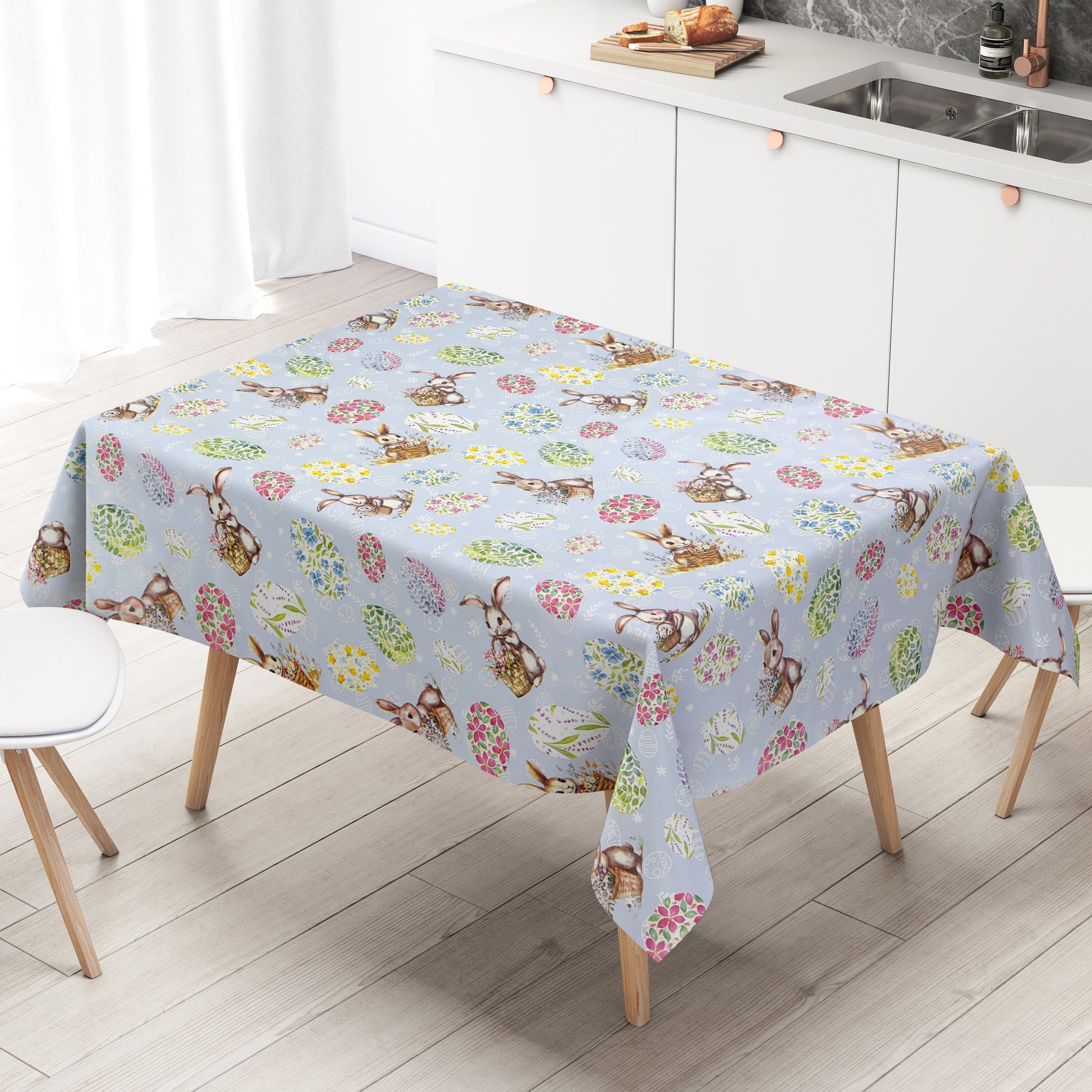 Wachstuch Tischdecke Ostern Osterhase Osterei in hellblau