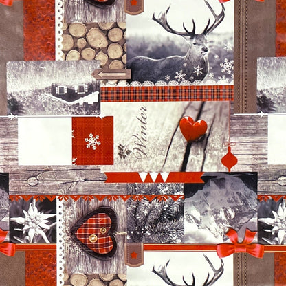 Oilcloth roll Christmas P192-1 deer wood heart winter roll goods