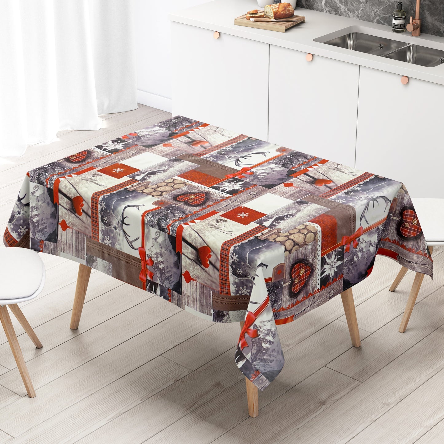 Oilcloth roll Christmas P192-1 deer wood heart winter roll goods