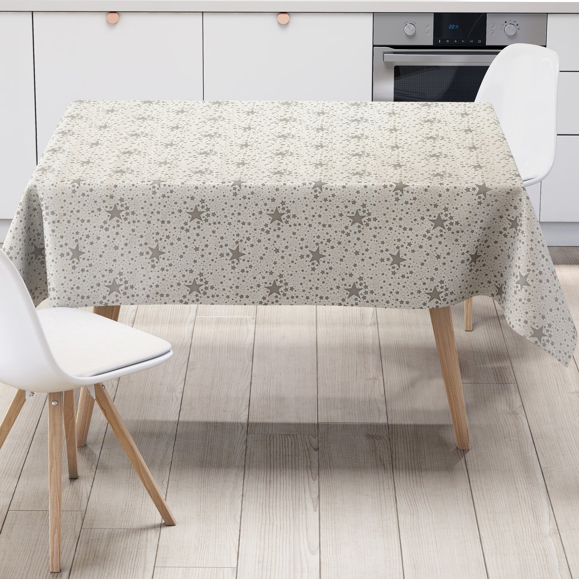 Wachstuch Tischdecke Sterne silber