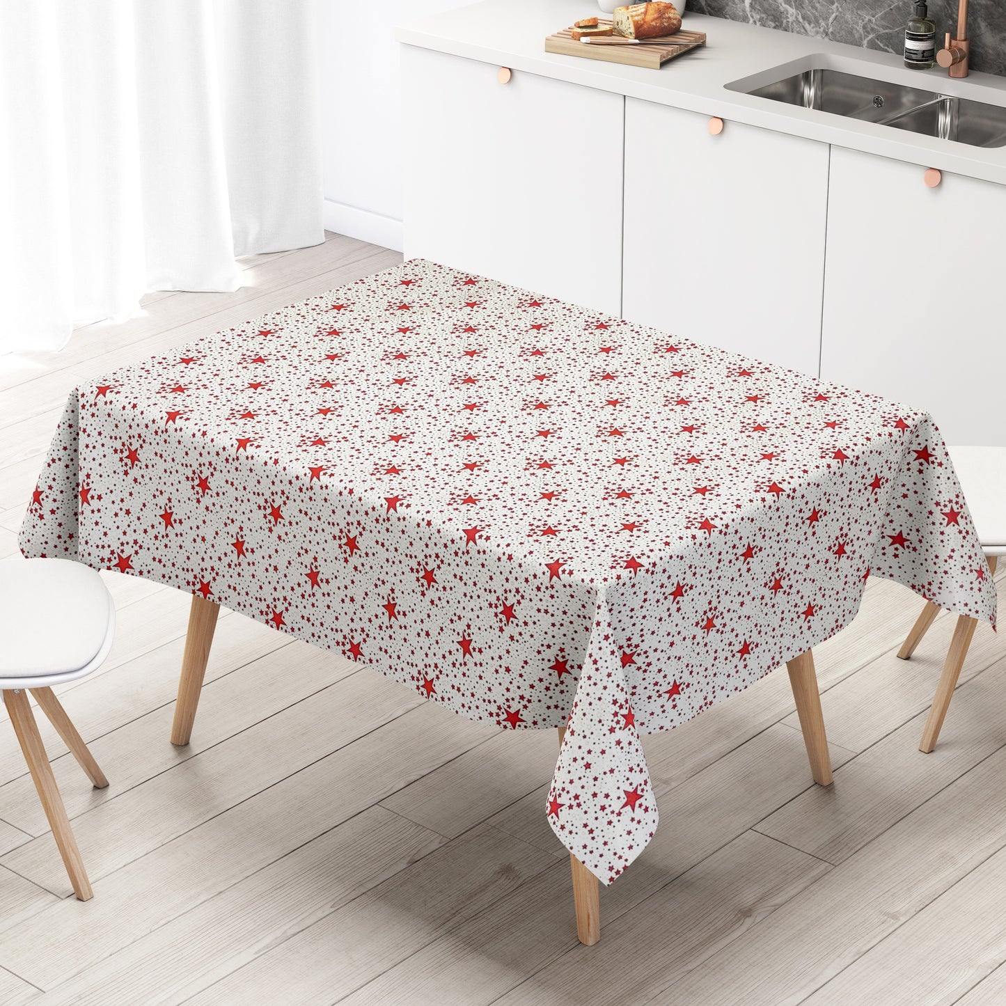 Wachstuch Tischdecke rote Sterne 