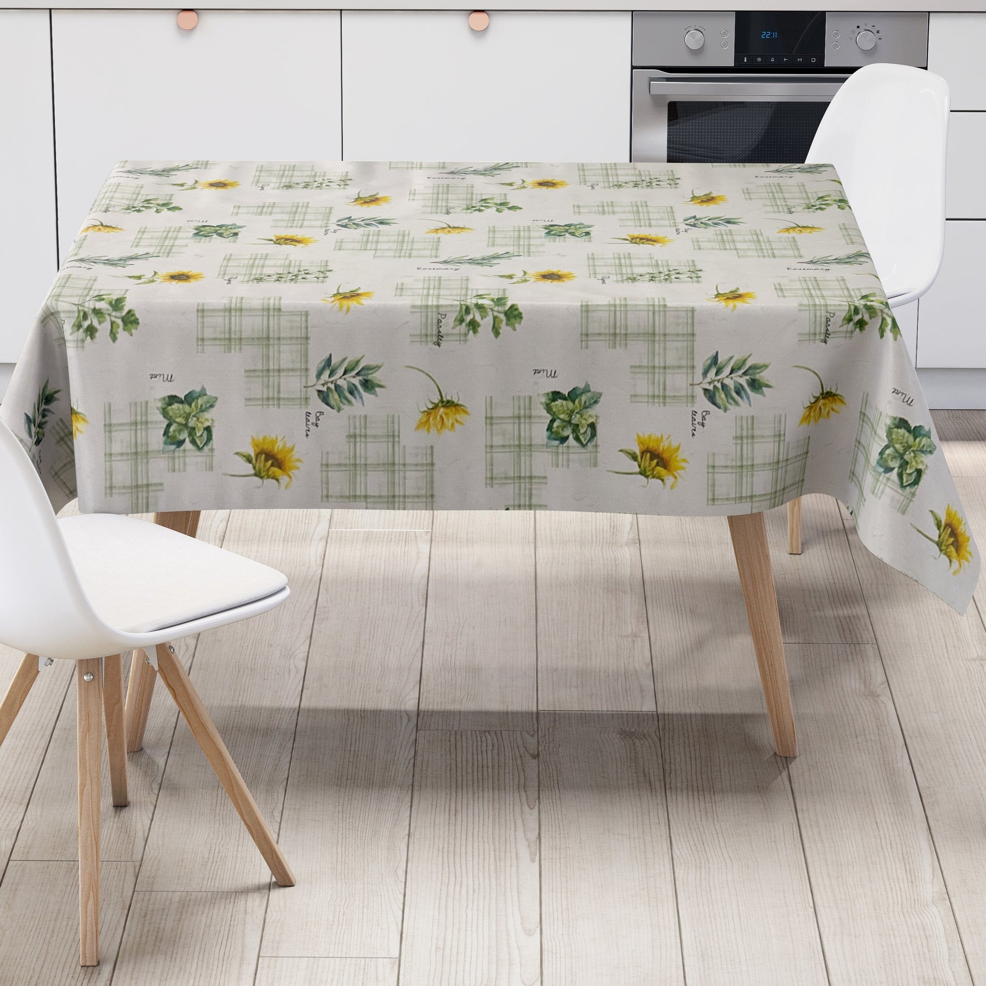 Wachstuch Tischdecke geprägt Sonnenblumen Kräuter