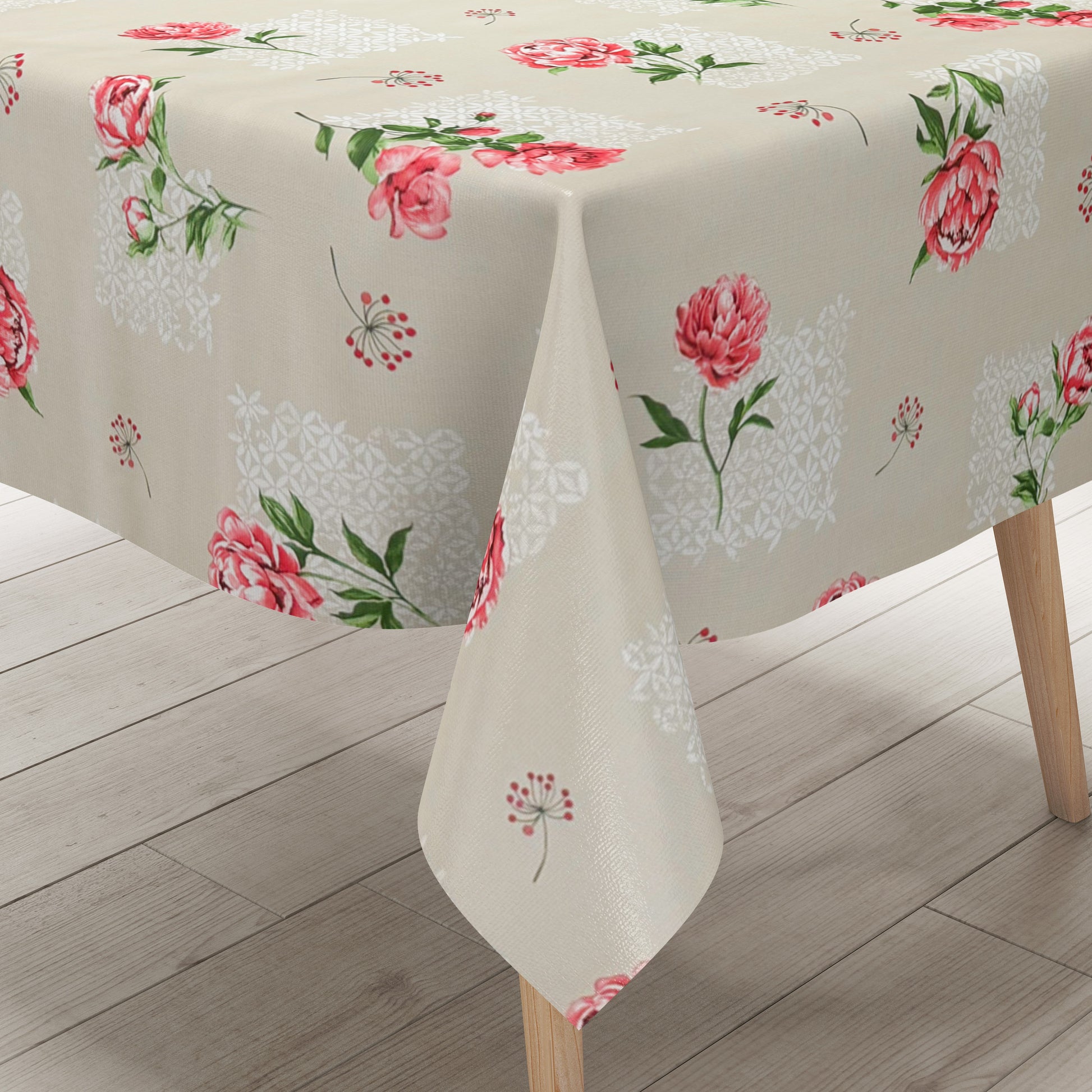 Wachstuch Tischdecke Rosenblüten beige