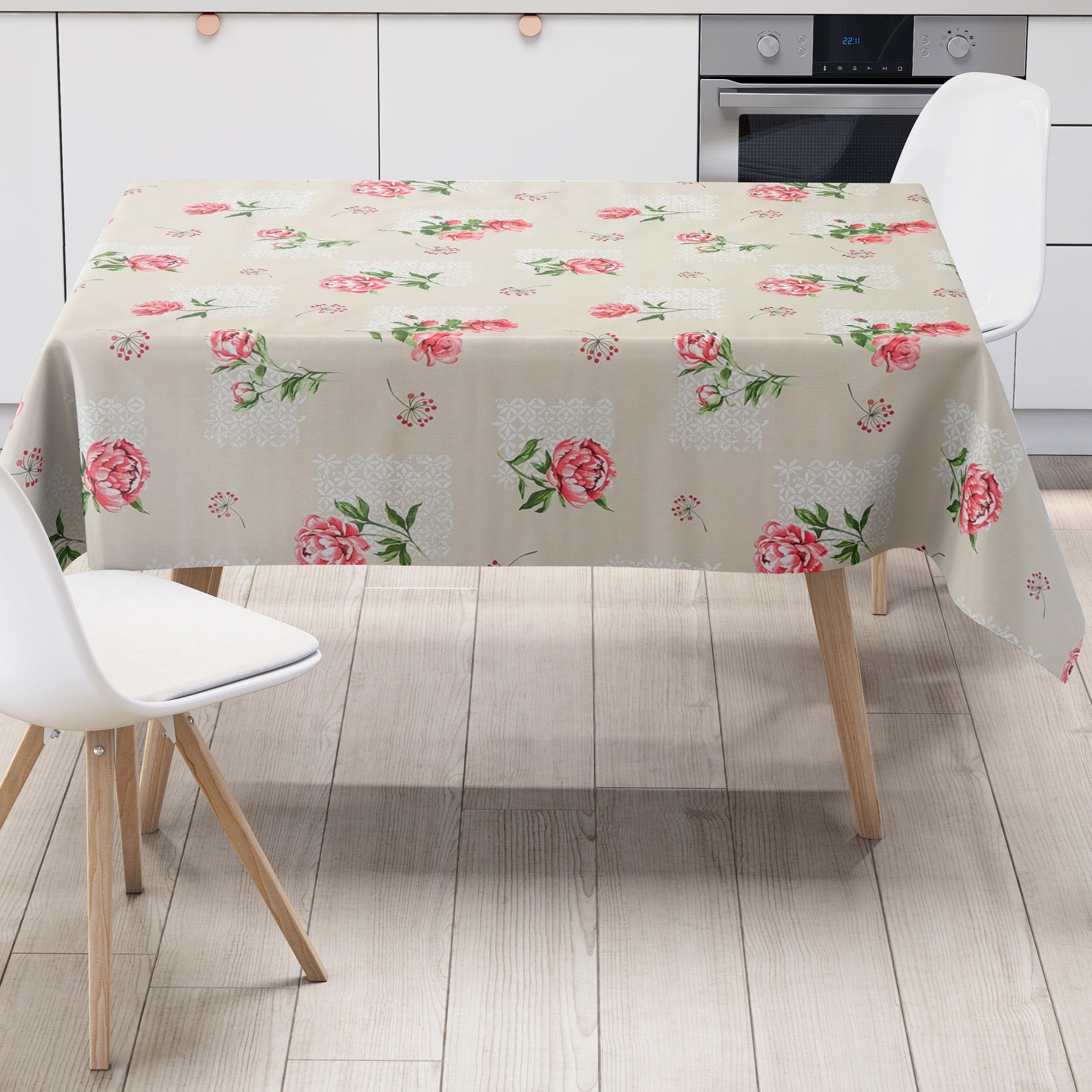 Wachstuch Tischdecke Rosenblüten beige