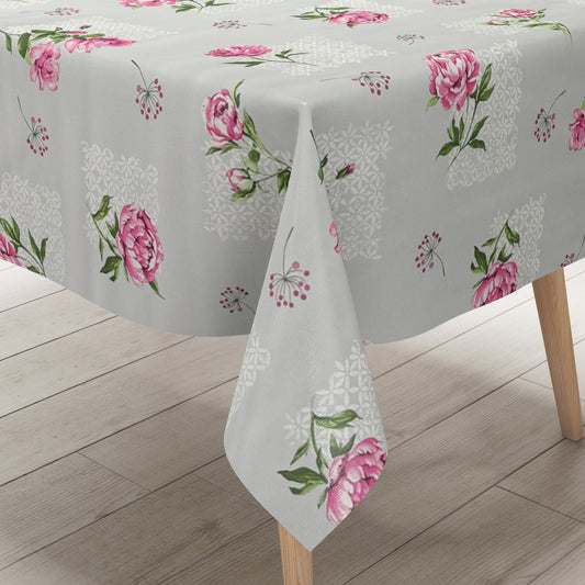 Wachstuch Tischdecke Rosen hellgrau