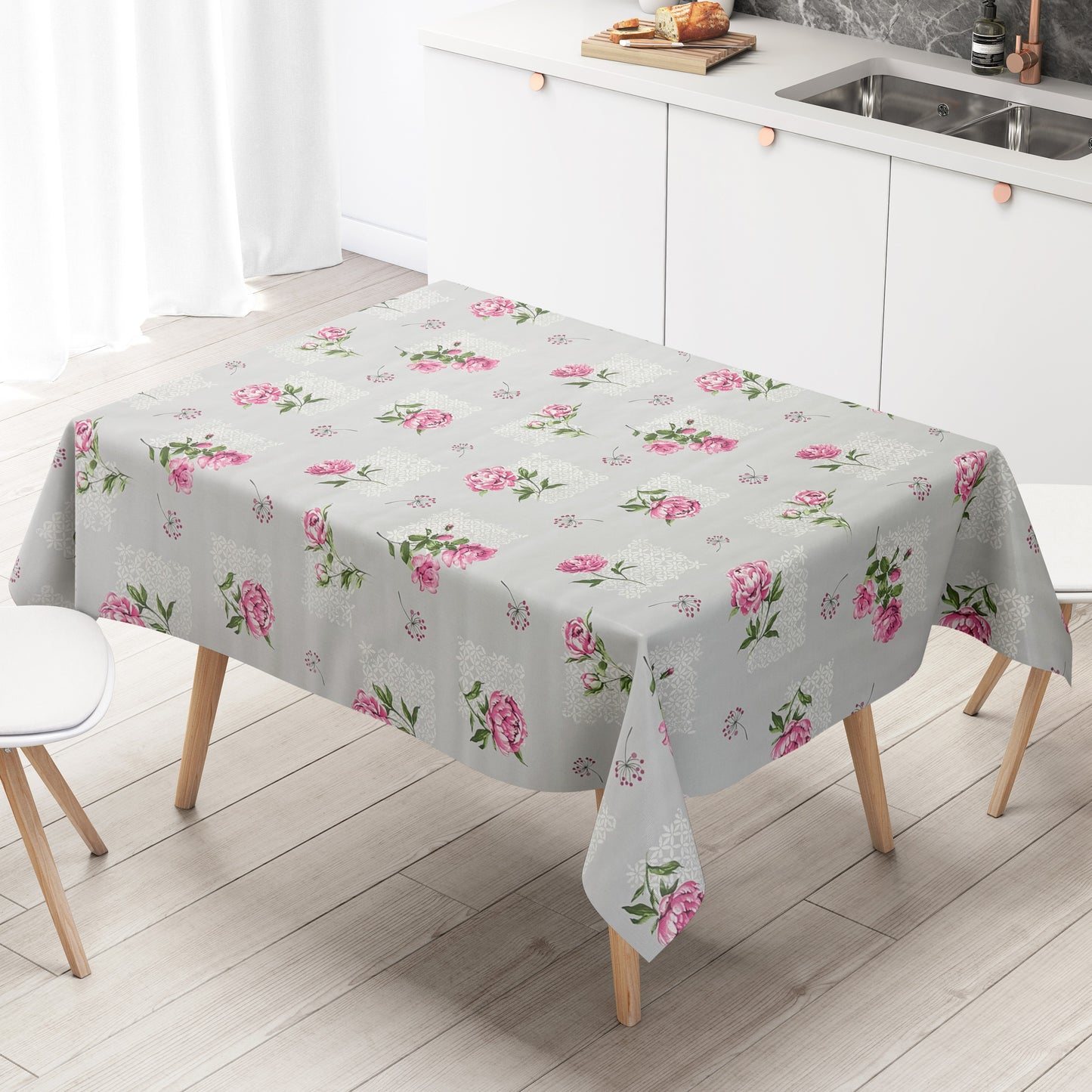 Wachstuch Tischdecke Rosen hellgrau