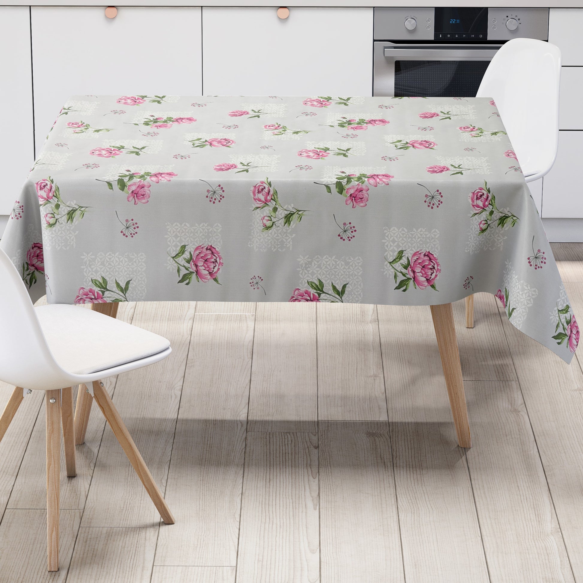 Wachstuch Tischdecke Rosen hellgrau