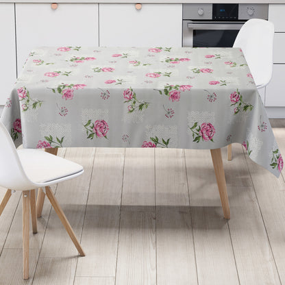 Wachstuch Tischdecke Rosen hellgrau