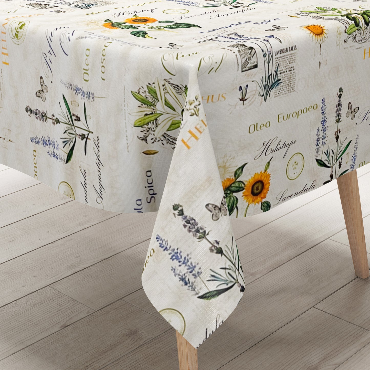 Nappe en toile cirée gaufrée P732-1 lavande tournesols vendue au mètre carrée ronde ovale