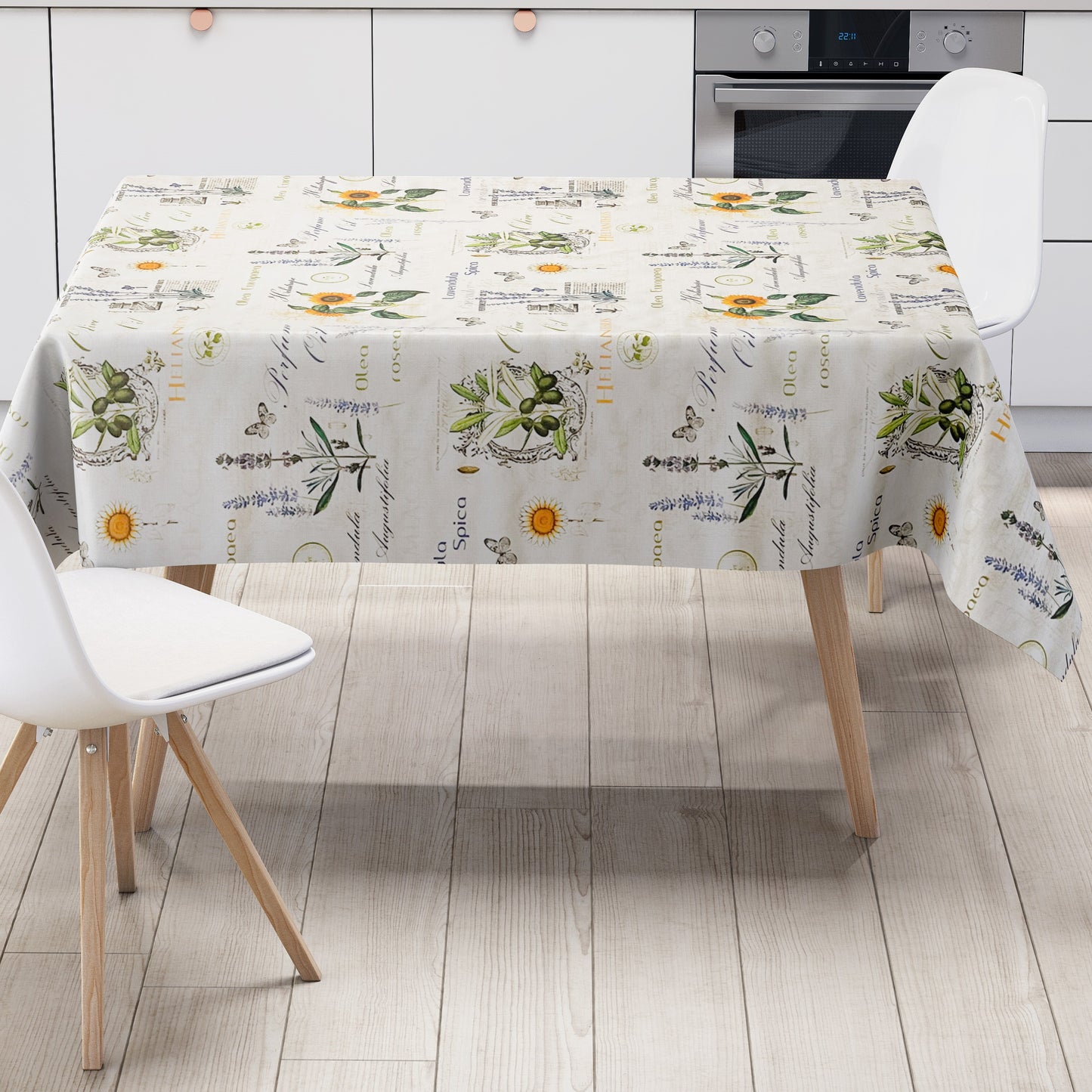 Nappe en toile cirée gaufrée P732-1 lavande tournesols vendue au mètre carrée ronde ovale