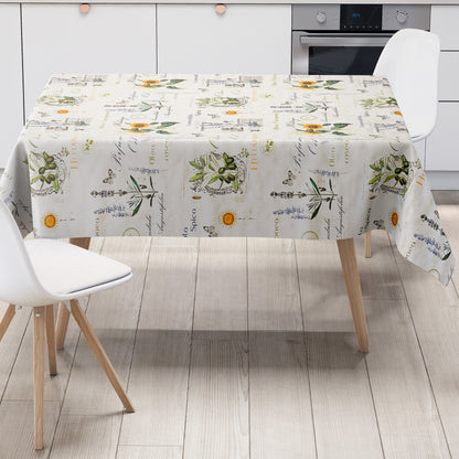 Nappe en toile cirée gaufrée P732-1 lavande tournesols vendue au mètre carrée ronde ovale