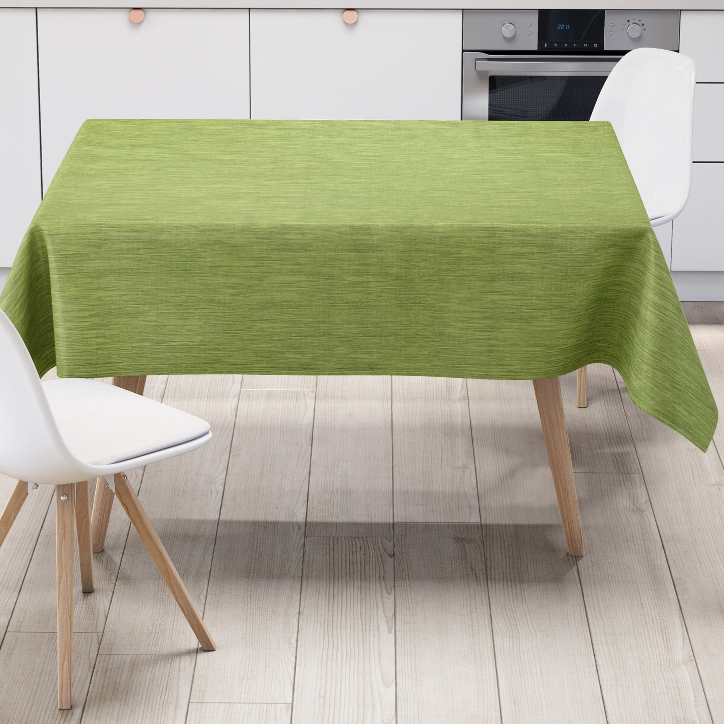 Oilcloth roll goods linen look embossed P733-2 light green green plain single-coloured